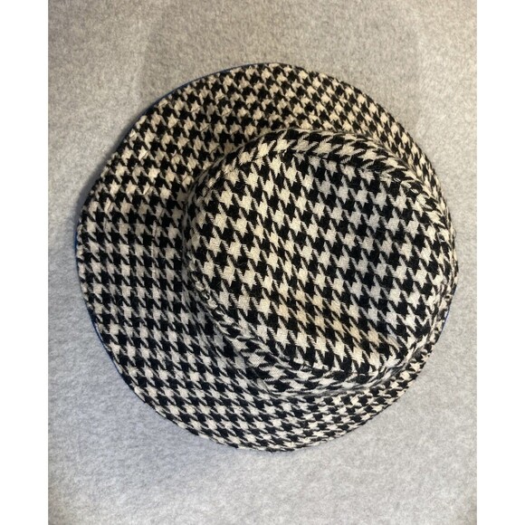 Deborah Rhodes Mocha Bucket Hat Houndstooth Black And White Blue Trim Retro main image 4